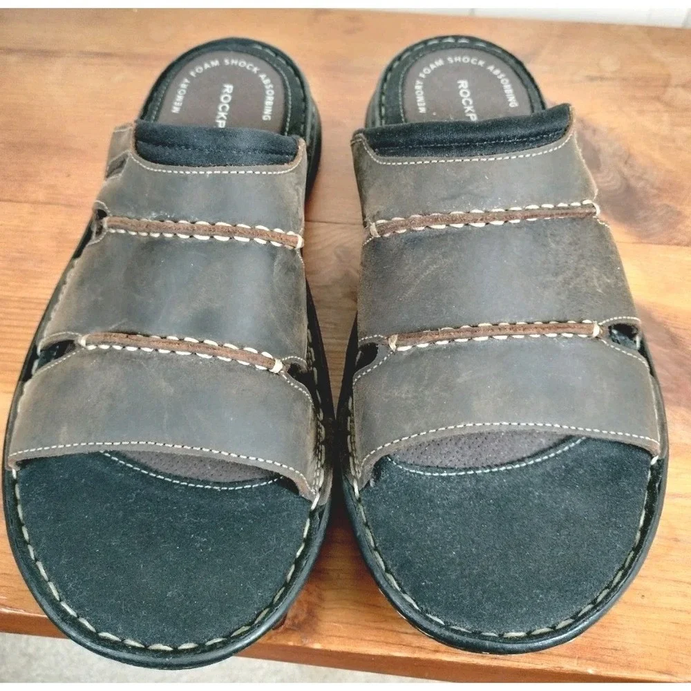 Rockport Darwyn Men's Leather‎ Slide Sandals Size 9 NWOB Brown truTECH Comfort